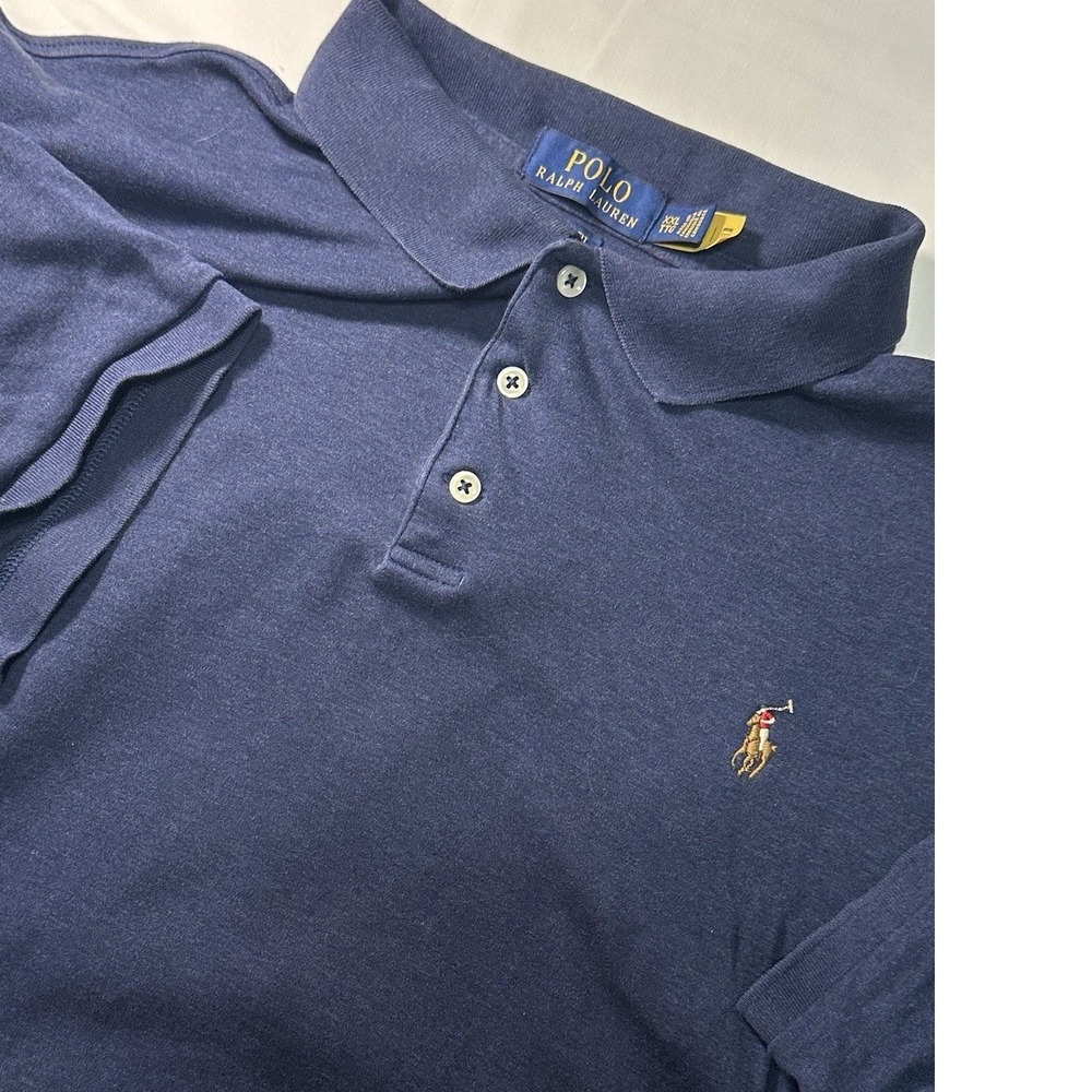 POLO RALPH LAUREN Polo Shirt XXL  Blue Pima Soft Flesh Pony